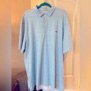 Vineyard Vine Performance Polo in a blue and white.
